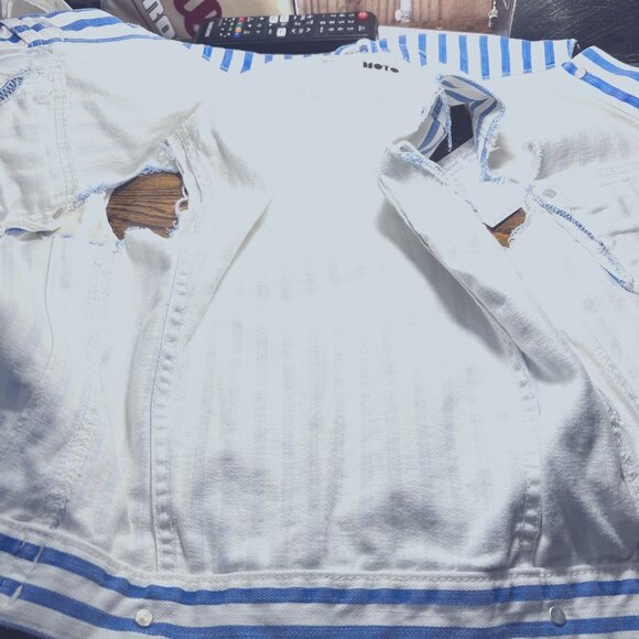 Topshop MOTO Women's Size 2-Striped Distressed Denim Sleeveless Vest-White/Blue - Picture 13 of 14